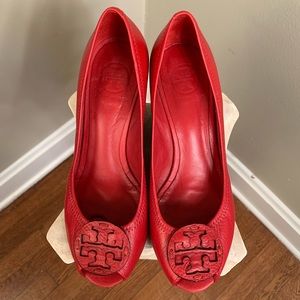 Tory Burch Red Leather Wedges
